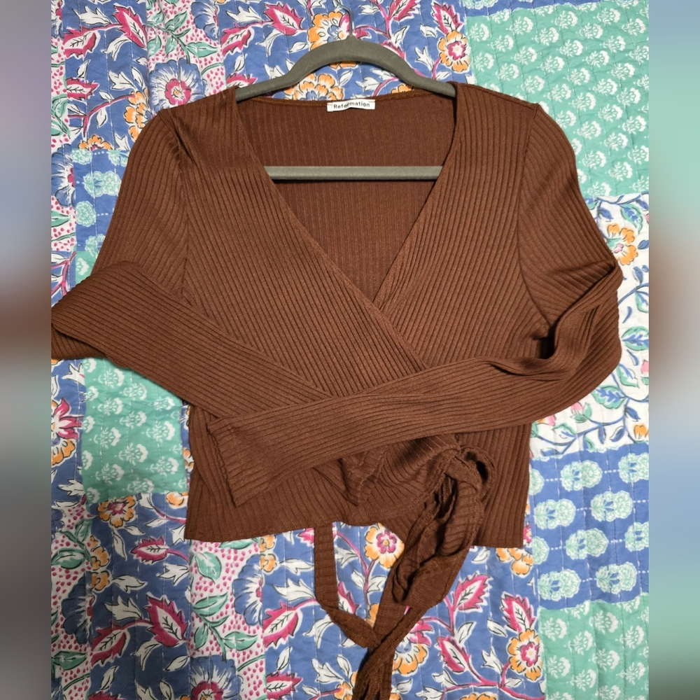 Reformation Brown Wrap Blouse - Picture 3 of 5